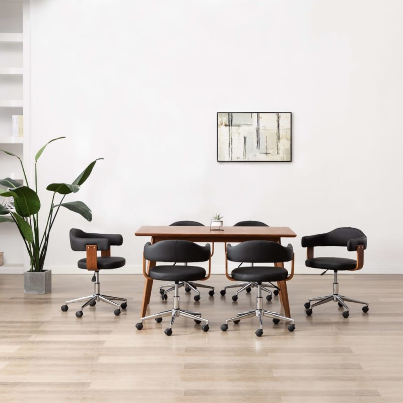 Drehbare Esszimmerstühle 6 Stk. Schwarz Bugholz und Kunstleder Drehbare Esszimmerstühle 6 Stk. Schwarz Bugholz und Kunstleder