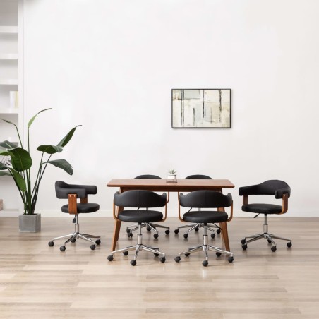 Drehbare Esszimmerstühle 6 Stk. Schwarz Bugholz und Kunstleder