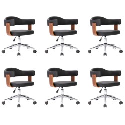 Drehbare Esszimmerstühle 6 Stk. Schwarz Bugholz und Kunstleder