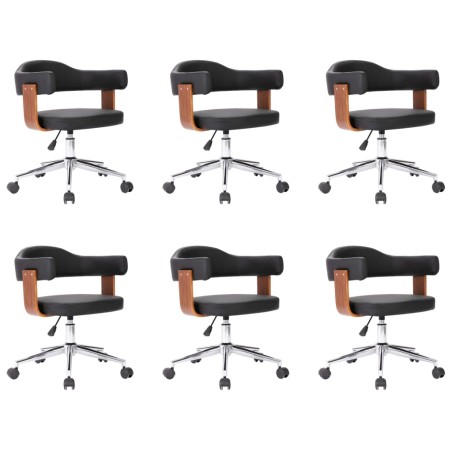 Drehbare Esszimmerstühle 6 Stk. Schwarz Bugholz und Kunstleder