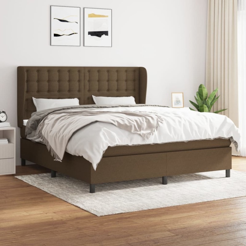 vidaXL Boxspringbett mit Matratze Dunkelbraun 180x200 cm Stoff vidaXL Boxspringbett mit Matratze Dunkelbraun 180x200 cm Stoff