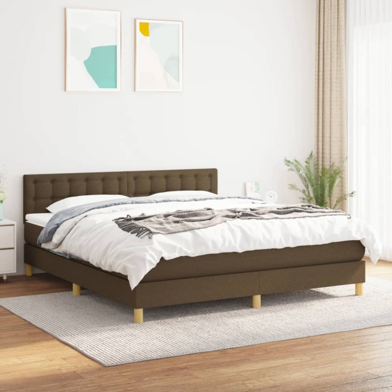 vidaXL Boxspringbett mit Matratze Dunkelbraun 180x200 cm Stoff vidaXL Boxspringbett mit Matratze Dunkelbraun 180x200 cm Stoff