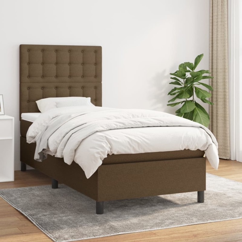 vidaXL Boxspringbett mit Matratze Dunkelbraun 90x200 cm Stoff vidaXL Boxspringbett mit Matratze Dunkelbraun 90x200 cm Stoff