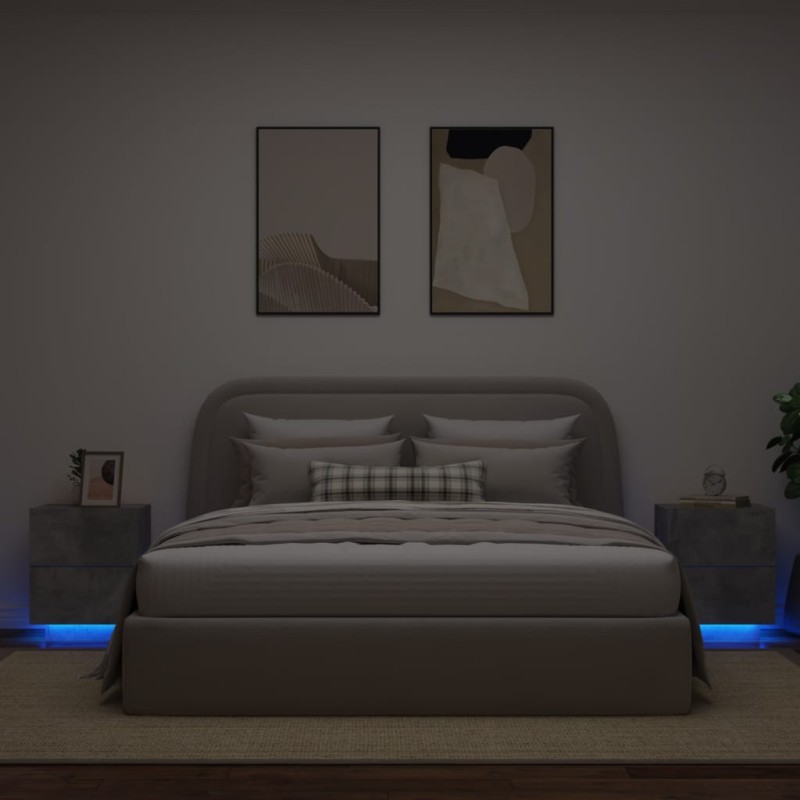 vidaXL Nachttische mit LED-Leuchten 2 Stk. Betongrau Holzwerkstoff vidaXL Nachttische mit LED-Leuchten 2 Stk. Betongrau Holzwerkstoff