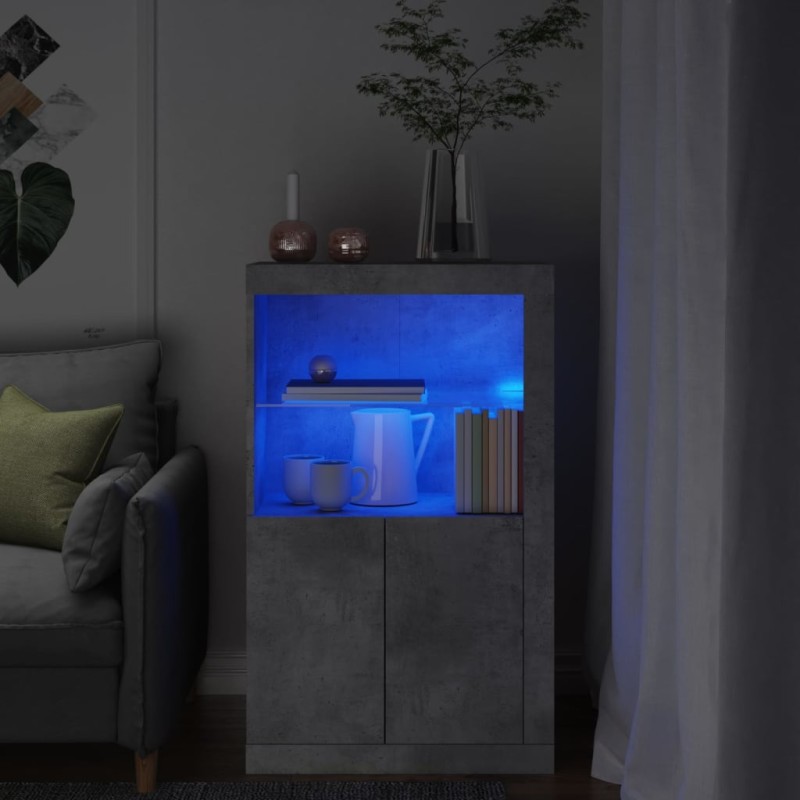 vidaXL Beistellschrank mit LED-Leuchten Betongrau Holzwerkstoff vidaXL Beistellschrank mit LED-Leuchten Betongrau Holzwerkstoff