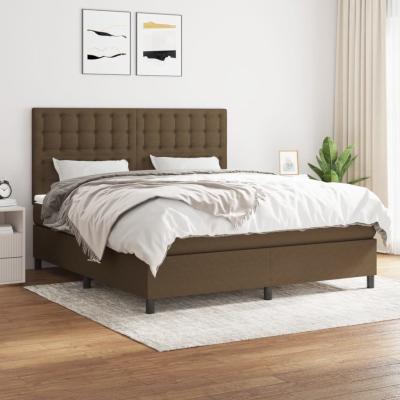 vidaXL Boxspringbett mit Matratze Dunkelbraun 180x200 cm Stoff vidaXL Boxspringbett mit Matratze Dunkelbraun 180x200 cm Stoff