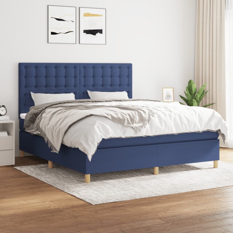 vidaXL Boxspringbett mit Matratze Blau 160x200 cm Stoff vidaXL Boxspringbett mit Matratze Blau 160x200 cm Stoff