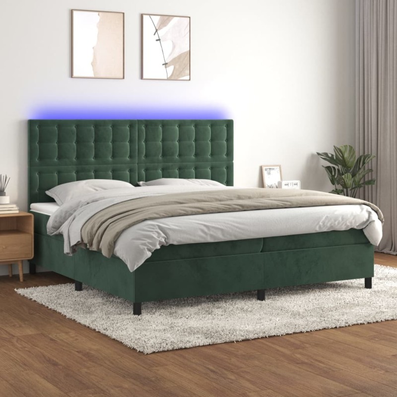 vidaXL Boxspringbett mit Matratze & LED Dunkelgrün 200x200 cm Samt vidaXL Boxspringbett mit Matratze & LED Dunkelgrün 200x200 cm Samt