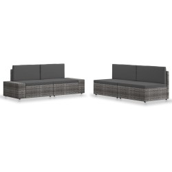 4-tlg. Garten-Lounge-Set Poly Rattan Grau