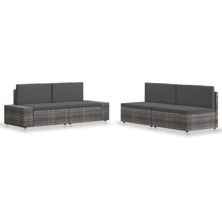 4-tlg. Garten-Lounge-Set Poly Rattan Grau