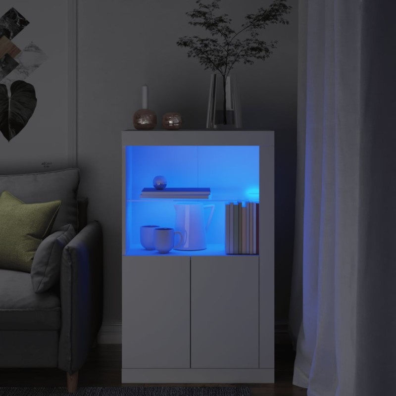 vidaXL Beistellschrank mit LED-Leuchten Weiß Holzwerkstoff vidaXL Beistellschrank mit LED-Leuchten Weiß Holzwerkstoff