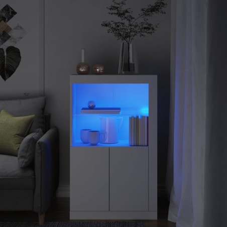 vidaXL Beistellschrank mit LED-Leuchten Weiß Holzwerkstoff