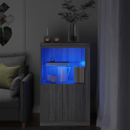 vidaXL Beistellschrank mit LED-Leuchten Grau Sonoma Holzwerkstoff