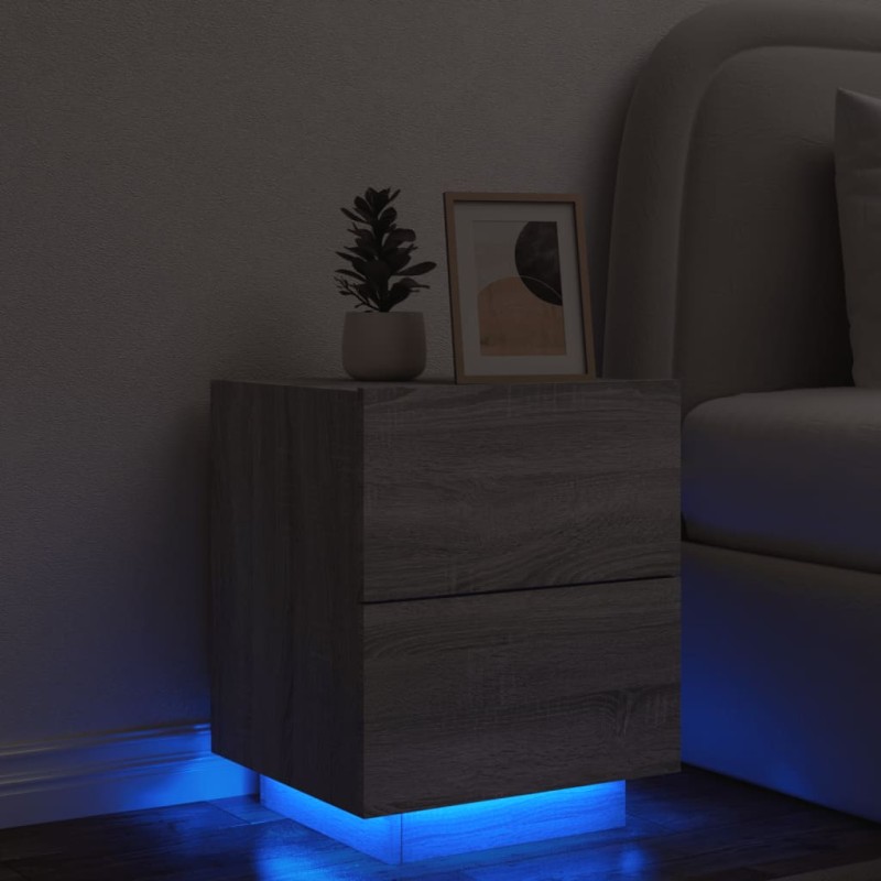vidaXL Nachttisch mit LED-Leuchten Grau Sonoma Holzwerkstoff vidaXL Nachttisch mit LED-Leuchten Grau Sonoma Holzwerkstoff