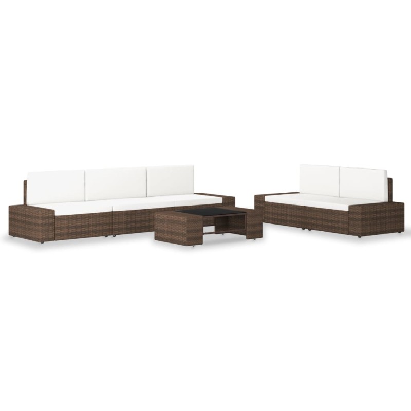 6-tlg. Garten-Lounge-Set Poly Rattan Braun 6-tlg. Garten-Lounge-Set Poly Rattan Braun