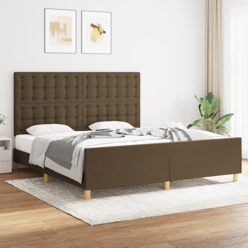 vidaXL Bettgestell mit Kopfteil Dunkelbraun 180x200 cm Stoff vidaXL Bettgestell mit Kopfteil Dunkelbraun 180x200 cm Stoff