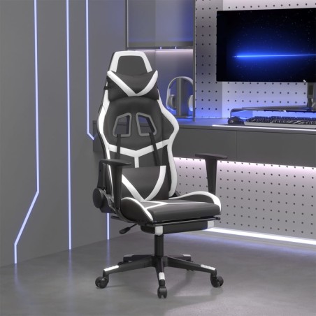 vidaXL Gaming-Stuhl mit Fußstütze Schwarz und Weiß Kunstleder