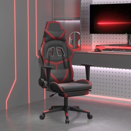vidaXL Gaming-Stuhl mit Fußstütze Schwarz und Weinrot Kunstleder