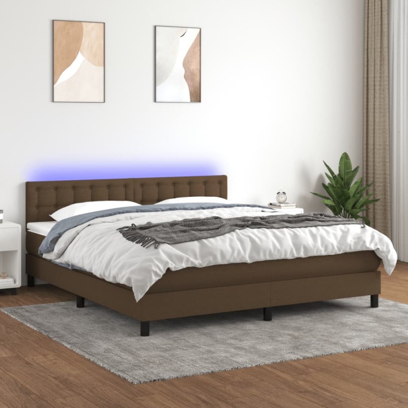 vidaXL Boxspringbett mit Matratze & LED Dunkelbraun 180x200 cm Stoff vidaXL Boxspringbett mit Matratze & LED Dunkelbraun 180x200 cm Stoff