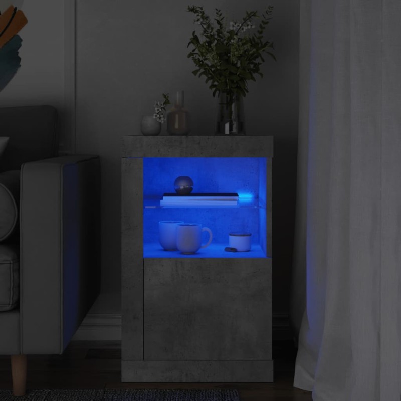 vidaXL Beistellschrank mit LED-Leuchten Betongrau Holzwerkstoff vidaXL Beistellschrank mit LED-Leuchten Betongrau Holzwerkstoff