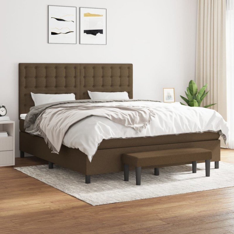 vidaXL Boxspringbett mit Matratze Dunkelbraun 180x200 cm Stoff vidaXL Boxspringbett mit Matratze Dunkelbraun 180x200 cm Stoff