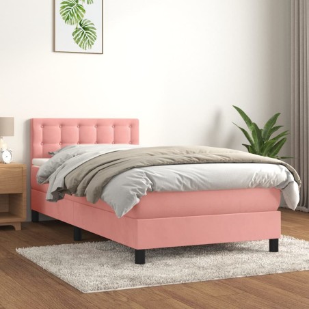 vidaXL Boxspringbett mit Matratze Rosa 100x200 cm Samt
