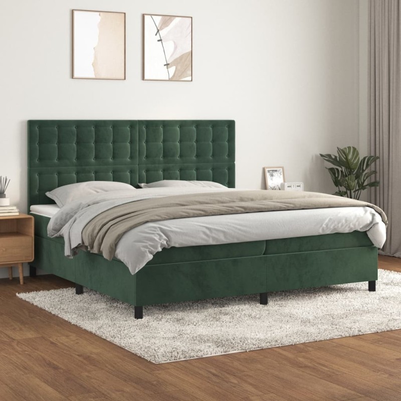vidaXL Boxspringbett mit Matratze Dunkelgrün 200x200 cm Samt vidaXL Boxspringbett mit Matratze Dunkelgrün 200x200 cm Samt
