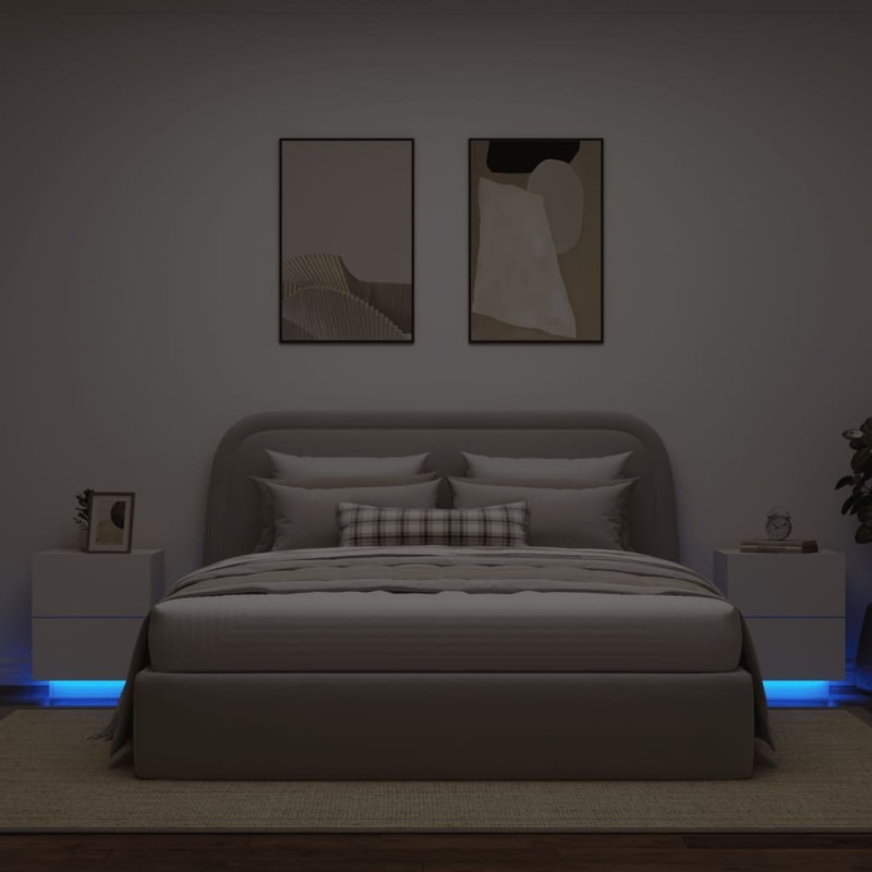 vidaXL Nachttische mit LED-Leuchten 2 Stk. Weiß Holzwerkstoff vidaXL Nachttische mit LED-Leuchten 2 Stk. Weiß Holzwerkstoff