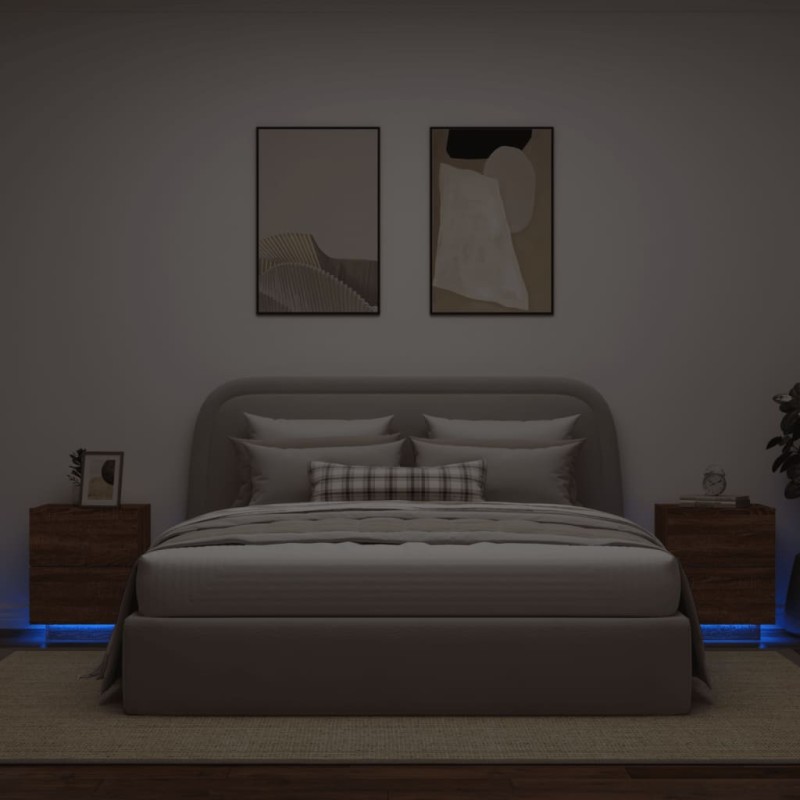 vidaXL Nachttische mit LED-Leuchten 2 Stk. Braun Eiche Holzwerkstoff vidaXL Nachttische mit LED-Leuchten 2 Stk. Braun Eiche Holzwerkstoff