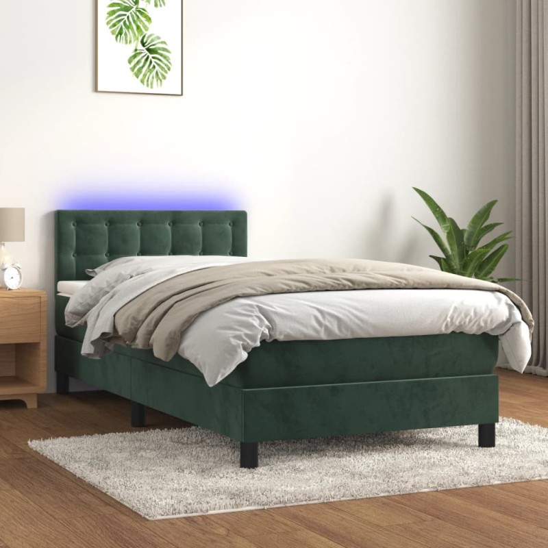 vidaXL Boxspringbett mit Matratze & LED Dunkelgrün 90x200 cm Samt vidaXL Boxspringbett mit Matratze & LED Dunkelgrün 90x200 cm Samt
