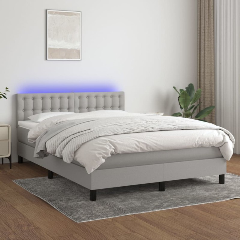 vidaXL Boxspringbett mit Matratze & LED Hellgrau 140x200 cm Stoff vidaXL Boxspringbett mit Matratze & LED Hellgrau 140x200 cm Stoff
