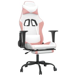 vidaXL Gaming-Stuhl mit Fußstütze Weiß und Rosa Kunstleder