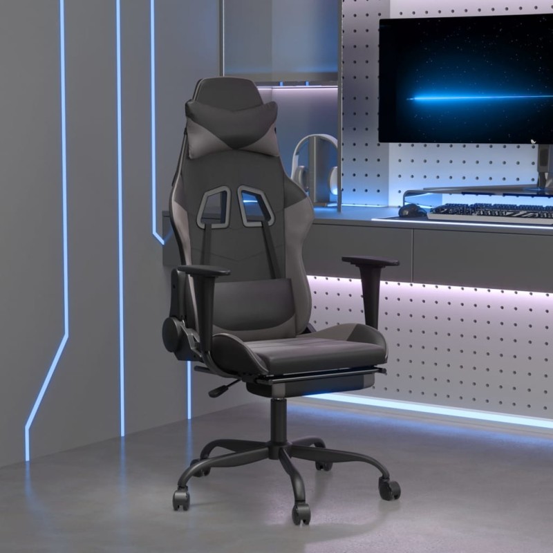vidaXL Gaming-Stuhl mit Fußstütze Schwarz und Grau Kunstleder vidaXL Gaming-Stuhl mit Fußstütze Schwarz und Grau Kunstleder