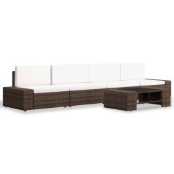 5-tlg. Garten-Lounge-Set Poly Rattan Braun