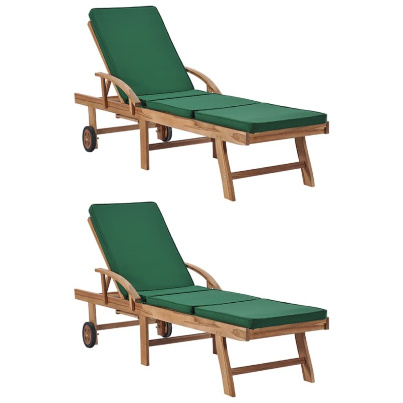 vidaXL Sonnenliegen mit Auflagen 2 Stk. Massivholz Teak Grün vidaXL Sonnenliegen mit Auflagen 2 Stk. Massivholz Teak Grün