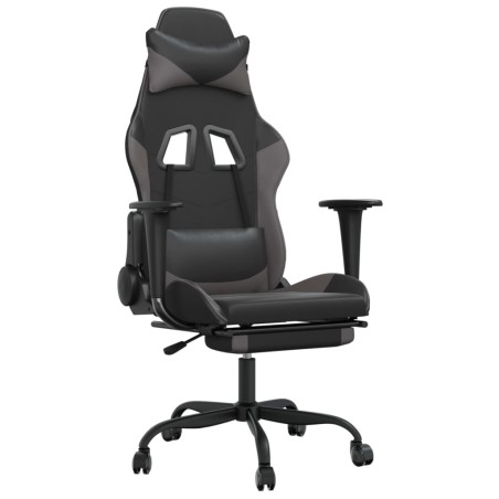 vidaXL Gaming-Stuhl mit Massage & Fußstütze Schwarz & Grau Kunstleder