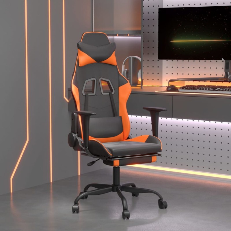 vidaXL Gaming-Stuhl mit Massage & Fußstütze Schwarz Orange Kunstleder vidaXL Gaming-Stuhl mit Massage & Fußstütze Schwarz Orange Kunstleder