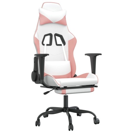 vidaXL Gaming-Stuhl mit Massage & Fußstütze Weiß und Rosa Kunstleder