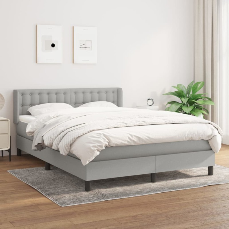 vidaXL Boxspringbett mit Matratze Hellgrau 140x200 cm Stoff vidaXL Boxspringbett mit Matratze Hellgrau 140x200 cm Stoff