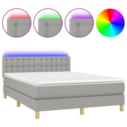 vidaXL Boxspringbett mit Matratze & LED Hellgrau 140x190 cm Stoff
