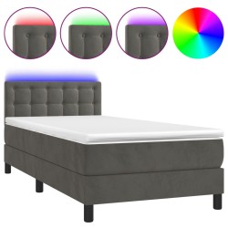 vidaXL Boxspringbett mit Matratze & LED Dunkelgrau 90x190 cm Samt