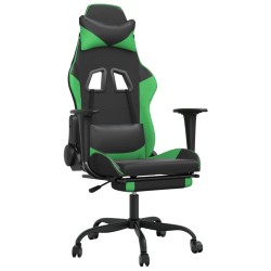 vidaXL Gaming-Stuhl mit Massage & Fußstütze Schwarz & Grün Kunstleder