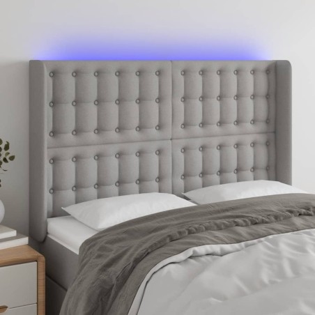 vidaXL LED Kopfteil Hellgrau 147x16x118/128 cm Stoff