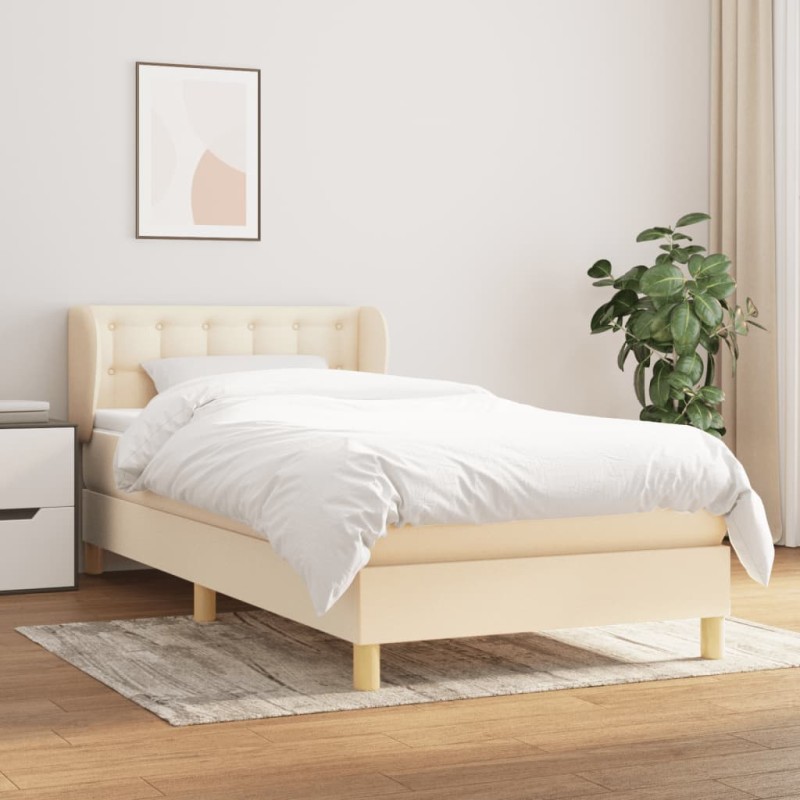 vidaXL Boxspringbett mit Matratze Creme 100x200 cm Stoff vidaXL Boxspringbett mit Matratze Creme 100x200 cm Stoff