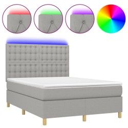 vidaXL Boxspringbett mit Matratze & LED Hellgrau 140x190 cm Stoff