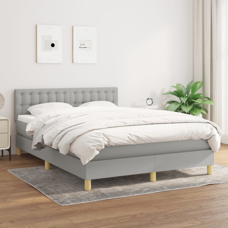 vidaXL Boxspringbett mit Matratze Hellgrau 140x200 cm Stoff vidaXL Boxspringbett mit Matratze Hellgrau 140x200 cm Stoff