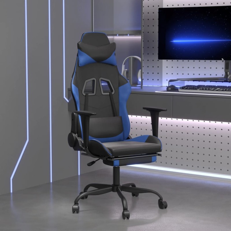 vidaXL Gaming-Stuhl mit Fußstütze Schwarz und Blau Kunstleder vidaXL Gaming-Stuhl mit Fußstütze Schwarz und Blau Kunstleder