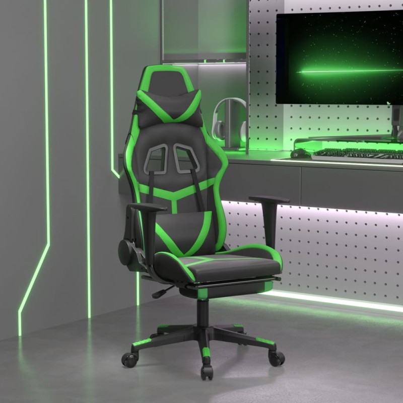 vidaXL Gaming-Stuhl mit Fußstütze Schwarz und Grün Kunstleder vidaXL Gaming-Stuhl mit Fußstütze Schwarz und Grün Kunstleder