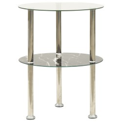 vidaXL Beistelltisch mit 2 Ablagen Transparent & Schwarz 38cm Hartglas