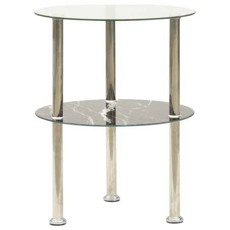 vidaXL Beistelltisch mit 2 Ablagen Transparent & Schwarz 38cm Hartglas